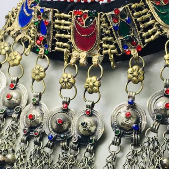 Vintage Choker Necklace, Handcrafted Tribal Collar Choker Necklace With Dangling - Picture 13 of 16